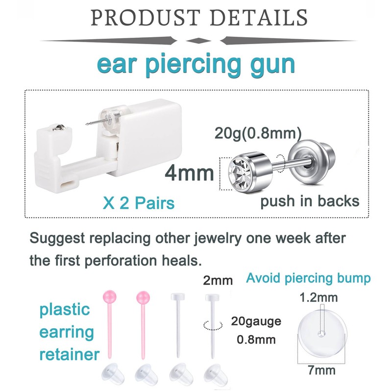 QWALIT 2 pairs Ear Piercing Kit Ear Piercing Gun Kit
