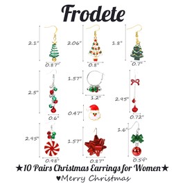 Frodete Christmas Earrings Set for Women Holiday Earrings Christmas Tree Jingle Bell Bow Earrings Snowflake Candy Cane Dangle Earrings Jewelry Costume Outfit Accessories