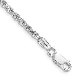 GlittersandGold Sterling Silver Rhodium-plated 2.75mm Diamond-cut Rope Chain Necklace