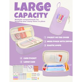 SUNEE Cute Pencil Case, Aesthetic Pen Pouch, Colored Large Pencil Bag with Zipper, Kawaii Stationery Storage and Organizer, Purple School Supplies for Teen and Adult Girls