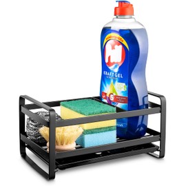 HomeKitchen® Premium Spülbecken Organizer aus rostfreiem Edelstahl für Aufbewahrung von Küchenutensilien | Waschbecken Organizer Küche | Spülbecken Organizer Schwarz