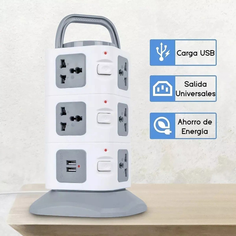 Total Supplier Multicontacto Universal Torre Regleta 11 Puertos 2 Usb