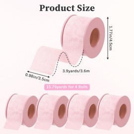 4 Rolls Lash Tape for Eyelash Extensions, Breathable Sensitive Silicone Gel Eyelash Tape for Lash Extension Supplies, Hypoallergenic 0.98 Inch x 3.9 Yard/Roll(Pink)