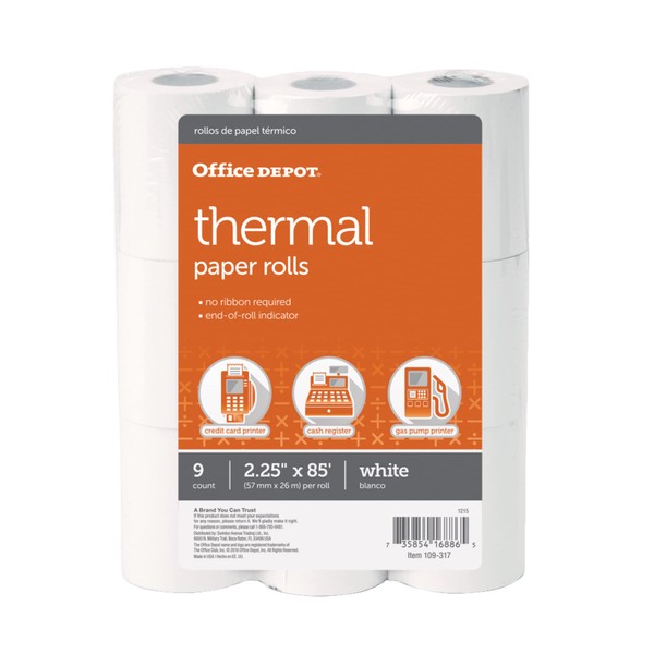 Office Depot Thermal Paper Rolls, 2 1/4in. x 85ft, White,