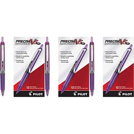 PILOT Precise V5 RT Refillable & Retractable Liquid Ink Rolling Ball Pens, Extra Fine Point (0.5mm) Purple Ink, 12-Pack (26066)-3 Pack