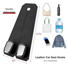 MUQIDA 2PCS Car Seat Headrest Hook, Leather Head Rest Hanger Holder with Double Metal Hooks, Flexible Auto Seat Back Storage Organizer for Purses Bags Coats, Universal Car Accessories