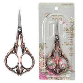 SUNNYCLUE 1 piece flower and bird scissors, sewing scissors, embroidery scissors, European embroidery sewing scissors, floral pattern, flowers, birds, classic, red copper, romantic, vintage scissors,