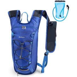 Hydration Backpack with 2L Water Bladder, Hiking Water Backpack for Women Men, Lightweight Cycling Daypack with Phone Pocket & Helmet Net Bag, Hydration Pack for Biking, Running, Skiing front suspension accessory bike lock - Colour: Blue, Size: Large