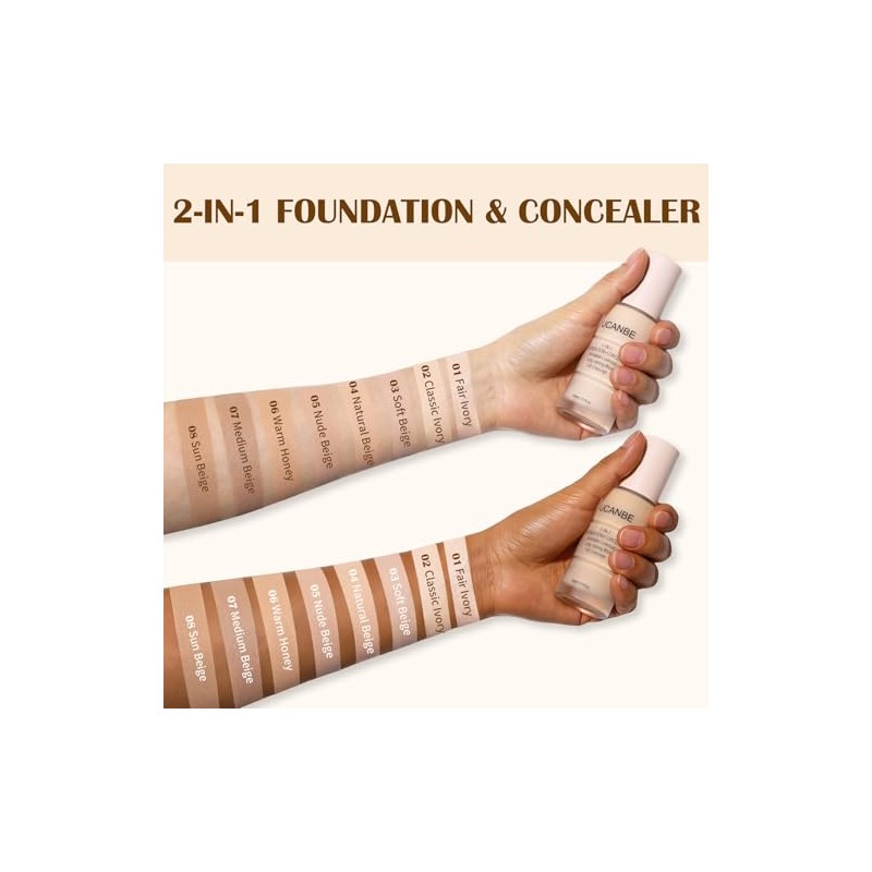 UCANBE Base de maquillaje y corrector 2 en 1, cobertura