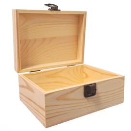 YXFZPAN Small Wooden Box with Hinged Lid - 6.88x4.52x2.36 Inch Unfinished Wood Box for Crafts DIY - Plain Mini Pine Storage Box with Clasp for Jewelry Keepsake Desk Organization and Gift Decor