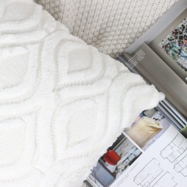 NIULAA Pack of 2 Soft Fluffy Faux Fur Cushion Covers 45 x 45 White Embroidered Boho Decorative Throw Pillow Cases Plush Velvet Cushion Cover 18x18 Sofa Cushions for Living Room Farmhouse