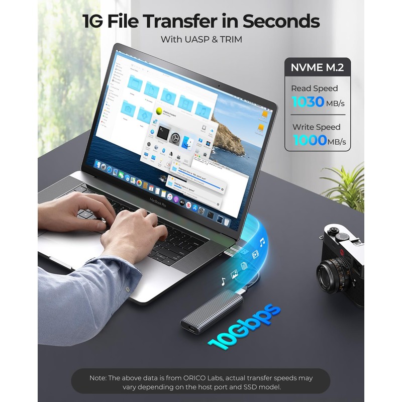 ORICO M.2 NVMe SSD Enclosure, 10Gbps USB3.2 USB-C Tool-free Aluminium