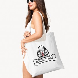 ZYQFN Poodle Doggie Things Canvas Tote Bag for Women, Dogs Lover Gift for Dog Mom, Birthday Christmas Cute Poodle Gifts For Women, Tote Bag for Work College Travel. (039)