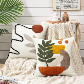 Merrycolor Boho Decorative Throw Pillow Covers Abstract Tufted Mid Century Modern Throw Pillows Green Leaf Sun Aesthetic Textured Pillow Cover Decorative Throw Pillows for Bed Couch Sofa,18x18