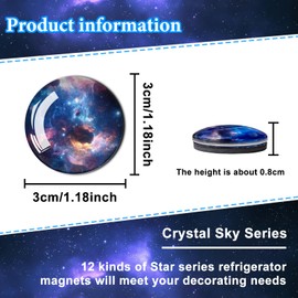 WishLotus Fridge Magnets, 12PCS Crystal Glass Round Refrigerator Magnetic Stickers Starry Sky Glass Fridge Decoration with Soft Magnets for Cabinet Whiteboard Office (12, B)