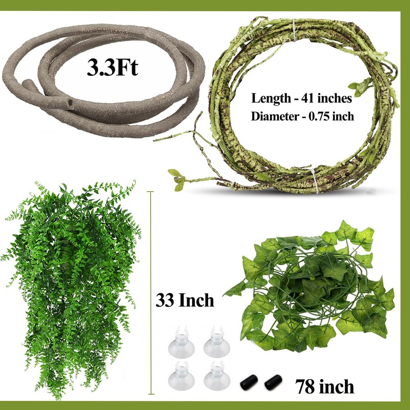 HERCOCCI Reptile Vines, Flexible Jungle Climbing Vines Terrarium Plastic Plants