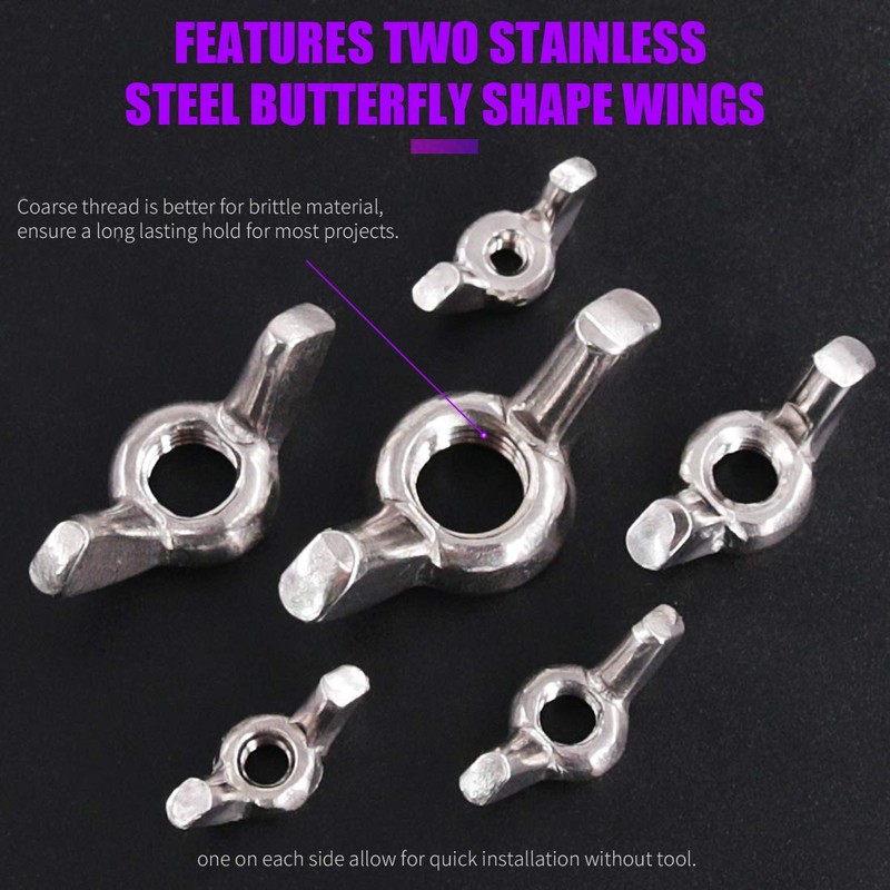 Swpeet 90Pcs 304 Stainless Steel Serrated Metric Wing Nuts Butterfly