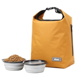 SFIUYDS Dog Food Travel Bag w/2PCS Collapsible Dog Travel Bowls,dog food storage container 20 lb(Yellow, Large)