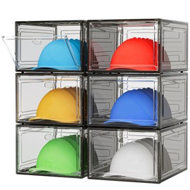 YKLSLH Hat Organizer Box, 6 Boxes for 40 Pack Hats, Upgrade Harder Solid Plastic Hat Organizer for Baseball Caps, Clear Hat Storage with Magnetic Door, Hat Rack Holder Case, Black