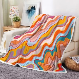 Retro 70s Hippie Throw Blanket Orange Pink Groovy Waves Funky Fleece Throw Blanket Funky Abstract Blanket Groovy Spiral Swirl Pastel 70s 80s Aesthetic Throw Blanket for Couch Bed Sofa (50"X60")