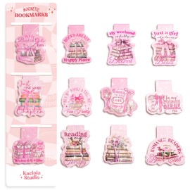 Kaciola Studio 12PCS Glittery Magnetic Bookmarks for Women, Pink Booklovers Theme Funny Magnetic Bookmarks, Magnets Cute Book Marks for Book Lovers Gifts, Cute Gifts for Booklovers Reader Girls