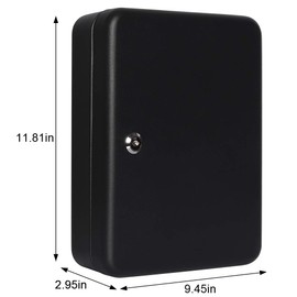 Jssmst Key Lock Box Wall Mount Security Key Storage Box, Locking Key Cabinet Wall Mount with 48 Key Hooks & Tags Key Labels, 11.81 x 9.45 x 2.95 inches, Black Matt