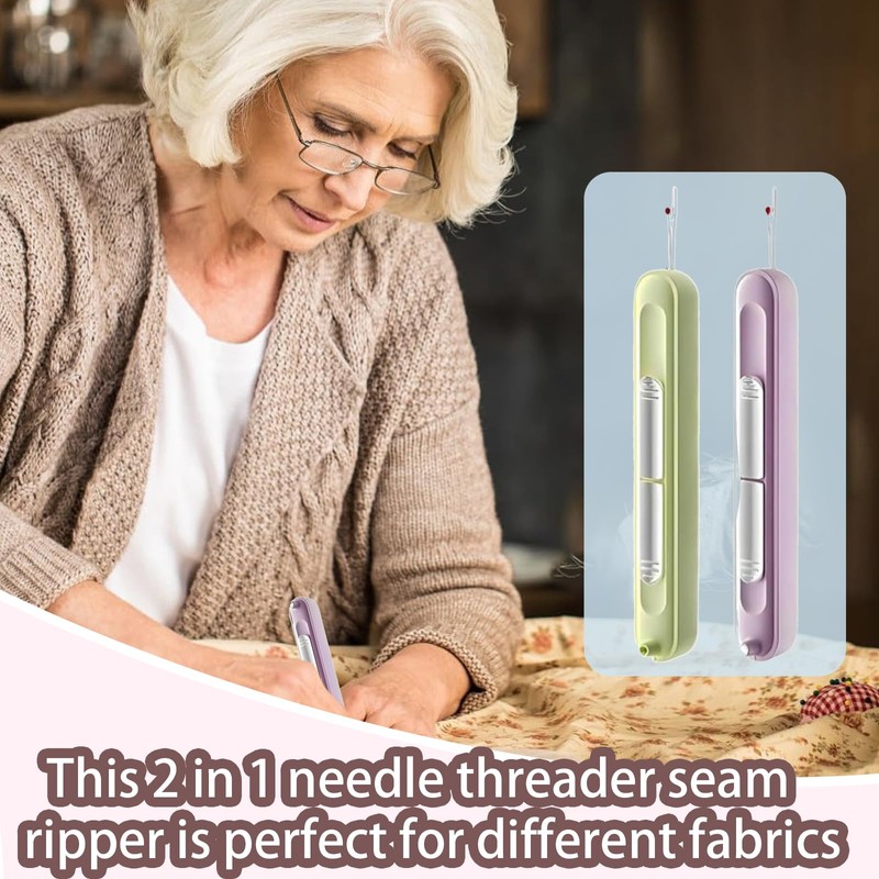 Needle Threaders,Seam Ripper,2 Pcs Retractable Needle Threader 2 in 1