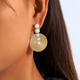 Jovono Punk Earrings Geometric Earrings Gold Exaggerated Circle Earrings Beads Dangle Earrings for Women Girls, /