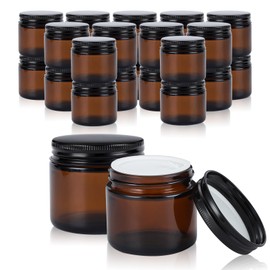 RAMFIYN 2oz Amber Glass Jars with Lids 24 Pack Cosmetic Containers with Lids Amber Candle Jars Empty Cosmetic Jars for Travel Amber Glass Jars for Lotion Cream
