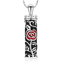 QGJNSGC Roseflower Cylinder Urn Necklace for Ashes Flower Celtic Cremation Jewelry Necklace Urn Pendant Necklace Keepsake Memorial Lockets for Ashes for Women Men