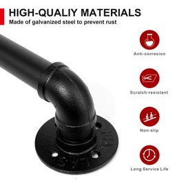 SCIEO 10FT Wall Stair Handrail for Indoor Outdoor Industrial Staircase Handrail, Metal Pipe Stair Hand Railing Galvanized Steel Handrails Non-Slip Grab Bar for Indoor Outdoor Steps Stairs Porch Deck