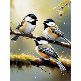 DIY Diamond Painting Kits for Adults, Colorful Bird Full Drill 5D DIY Black-Capped Chickadee Diamond Painting Art Kits, Watercolor Diamond Art, for Home Decoration and Room Wall Decor 30x40cm