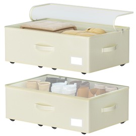 EE-RoomWorld Under Bed Storage with Wheels, No Assemble Required 10 inches height Under Bed Storage bins,Large capacity Rolling Under bed Shoe Storage containers，dorm under bed storage drawers