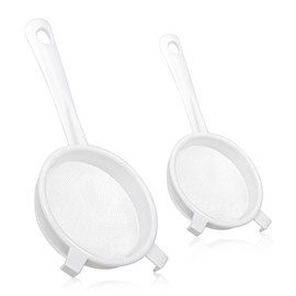 2 Pcs Kitchen Double-Ear Fine Mesh Strainers with Handle Plastic Nylon Fine Mesh Sieve Plastic Strainer for Kefir Grains 2 Size Kitchen Strainers for Baking Tea Milk Food