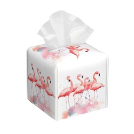 Square Tissue Boxes 5.2"x5.2"x5.2", Pink Flamingos Watercolor Tissue Holder Decor for Bathroom/Vanity Countertop/Home/Car/Office