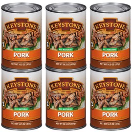 Keystone Meats All Natural Heat and Serve Canned Pork, 14.5 oz – Fully Cooked and Ready to Eat – Shelf Stable for 5 Years – Canned Meat for Everyday Meals, Emergency Survival Food, and Long-Term Storage – Gluten-Free, No Carbs, Non-Perishable – Made in USA – Pack of 6