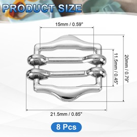 sourcing map 8Pcs Metal Slide Buckles, 15mm Double-Pin Webbing Strap Roller Adjuster, Slider Buckle Tightener for Suit Belt Cloth Bags Replacement Part, Silver