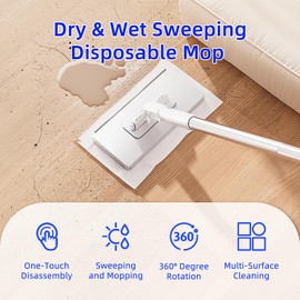KZKR Wet and Dry Sweeper Mop, Dust Mop, No-Touch Disposable Dirty Mop, Easy Mopping Flat Dust Mop for Hardwood & Tile Floors, 1 Second Installation