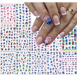 Stitch Nail Art Stickers Cute Cartoon Nail Decals 3D Self Adhesive Nail Art Supplies Cartoon DIY Nail Designs Foils Sticker Luxury Designer Nail Stickers for Girls Women Nail Decorations 12 Sheets/Set