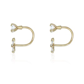 AVORA 10K Yellow Gold Simulated Diamond CZ Flower Drop Jacket Earrings