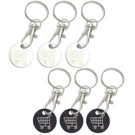 WOLMIK Pack of 6 Shopping Trolley Tokens, Metal Key Rings with Shopping Trolley Token, Stainless Steel, Removable Shopping Tool, for All Shopping Trolleys, Gift for Men and Women
