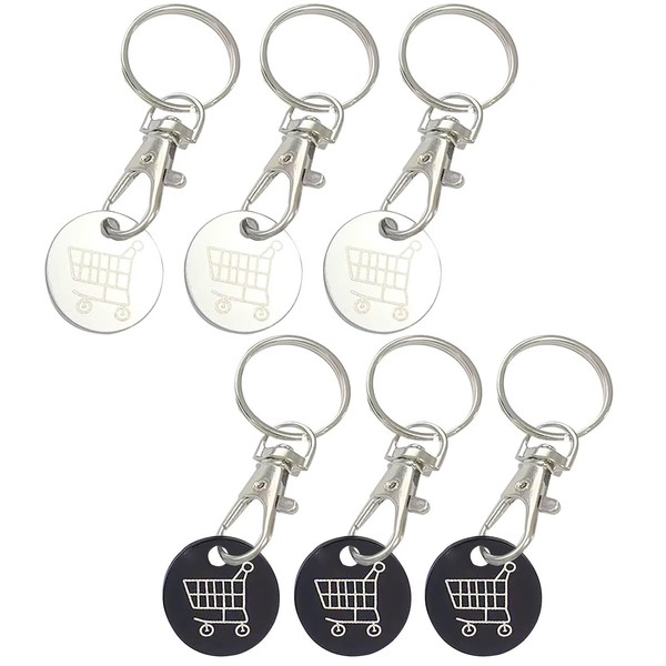 WOLMIK Pack of 6 Shopping Trolley Tokens, Metal Key Rings