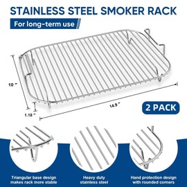 FuPatio Stainless Steel Rack Fits for Ninja XSKRSTRKXL Woodfire OG800 OG900 Series, Roast Smoke Grill for Ninja OG850 OG951 Woodfire Pro XL Outdoor Grill Accessories, Dishwasher Safe, 2 Pack