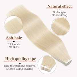 TESS Tape in Hair Extensions Human Hair- 16 Inch 25g/ Pack, Blonde Tape in Hair Extensions- 10 PCS Tape Hair Extensions- (Platinum Blonde, 2.5g/pcs)