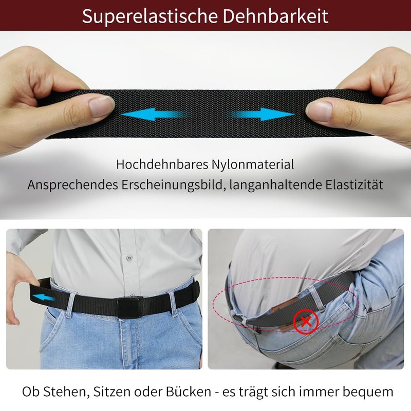 LionVII Mens Elastic Belt 130cm Stretch Belt with Plastic Buckle