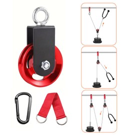 Aluminium Pulley 90 mm, Pulley with U Retaining Bracket, Block Pulley for Ropes, Pulley for DIY Gym, Pulley Fitness Equipment, Cable Machine, Wire Rope Pulley, Carabiner Hook (Max: 300 kg)