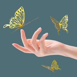 CAYUDEN 3D Butterfly Wall Stickers, 24pcs Removable Gold Paper Butterfly Wall Decor Stickers DIY Butterfly Stickers Decor for Room, Door, Window, Wedding, Party Decoration, Living room(Gold)