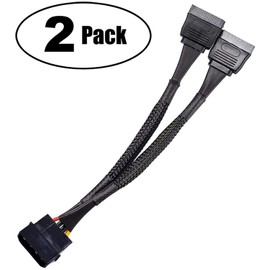 TeamProfitcom 4 Pin Male IDE Molex to Dual 15 Pin Female SATA Power Splitter Converter Adapter Cable Hard Drive HDD SSD Extension Cable Sleeved Braided 8 Inches (2 Pack)