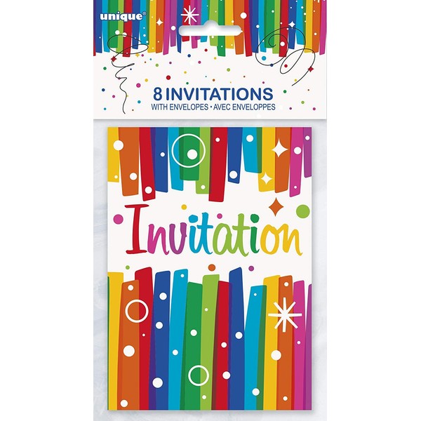 Unique Party 49574 Pack of 8 Rainbow Bows Birthday Party Invitations