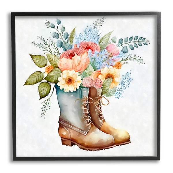 Stupell Industries Country Garden Boots Bouquet Framed Giclee Art, Design